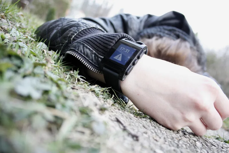 Carrie running on a Pebble smartwatch