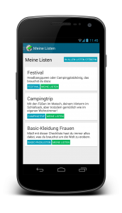 Packlisten können in "Meine Listen" gespeichert und bearbeitet werden
